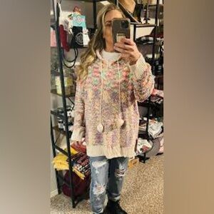 Multicolor Knit Pullover Hooded Women's Sweater